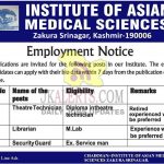 Institute of Asian Medical Sciences Srinagar Jobs Recruitment 2021.