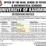 Kashmir University Lecturers interview schedule.
