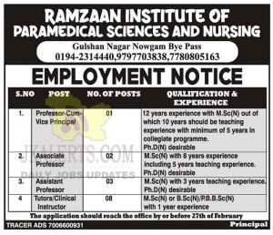 Ramzaan Institute of Paramedical Science and Nursing Srinagar Jobs.