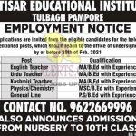 Satisar educational Institute Pampore Jobs Recruitment 2021.