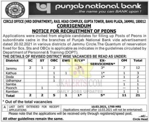 PNB Jammu jobs application form extended last date till 10 March 2021.