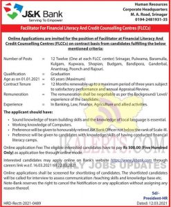 JK Bank Jobs Recruitment 2021 Facilitator Posts.