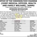 Health and Family Welfare Jammu interview schedule. CMO Health and Family Welfare Jammu interview schedule IYCF /Nutritional Counselor Posts.