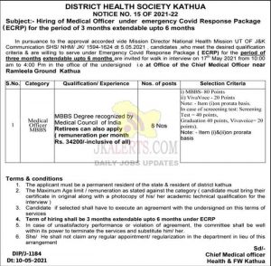 DHS Kathua Jobs Recruitment under NHM ECRF.