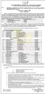 GMC Jammu Selection lists Microbiologist/Research Scientist, Lab. Technician, Data Entry Operator posts.