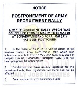 J&K Army Recruitment rally postponed.
