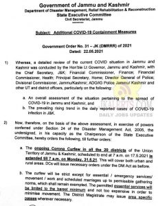 J&K Corona Curfew Guidelines till 31 May 2021.