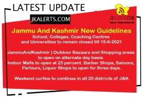J&K New Guidelines / Instructions w.e.f. 31st May 2021.
