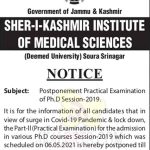 SKIMS postponed practical examination of Ph.D.
