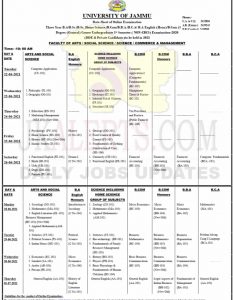 Jammu University Date Sheet Online Exams of  Three Year.