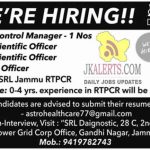 SRL Jammu Jobs Recruitment 2021.