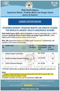 J&K PMJAY Jobs Recruitment 2021.