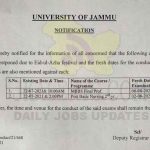 Jammu University Postponed examination due to Eid-ul-Azha.