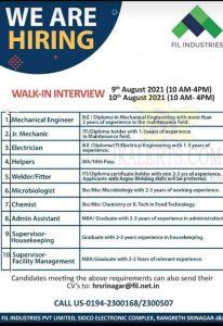 FIL Industries Srinagar jobs recruitment 2021.