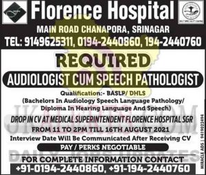 Florence Hospital Srinagar Jobs Recruitment 2021.
