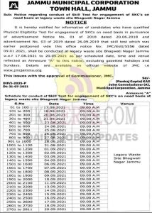 JMC Skill test for Safai Karamchari.