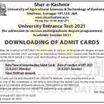 SKUAST Kashmir Entrance Test 2021 admit card.
