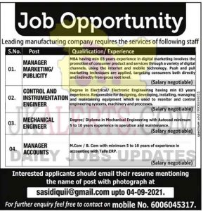 Various jobs in leading manufacturing company.