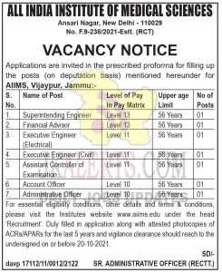 AIIMS Jammu Jobs Recruitment 2021.