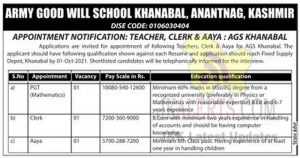 Army Goodwill School Khanabal Jobs