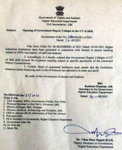 J&K Govt Orders Reopening Of Colleges For Vaccinated Students.