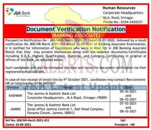 JKBank Document Verification Notification Banking Associate.