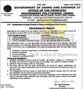 Govt Polytechnic Jammu Jobs