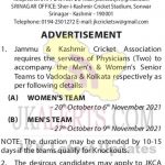 J&K Cricket Association required Physicians.