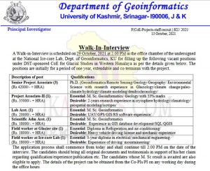 Kashmir University Jobs recruitment 2021 various posts.