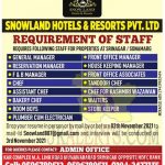 Snowland Hotels and Resorts Srinagar Jobs recruitment 2021.