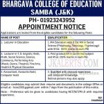 Bhargava College of Education Jobs Recruitment 2021.