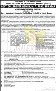 GCW Srinagar Jobs Recruitment 2021.