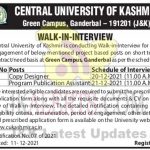 Central University of Kashmir Jobs Recruitment 2021.