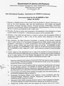 J&K Govt issues guidelines for International Travellers.