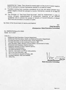 J&K Govt issues guidelines for International Travellers.
