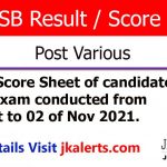 JKSSB Result of CBT held on 27 Oct to 02 Nov 2021.