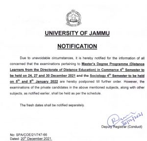 Jammu University Postpones UG, PG Exams.