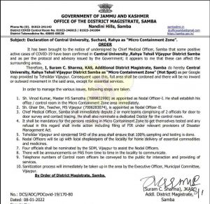 Central University Jammu declared as Micro Containment zone.