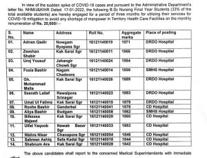 GMC Srinagar Engagement of BSc Nursing for COVID 19 mitigation
