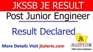 JKSSB JE Result, Junior Engineer Final Merit list, Selection list.