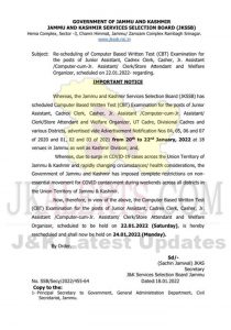 JKSSB Re-scheduled CBT Exam for various posts.