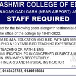 Sher-e-Kashmir College of Education Jammu Jobs.