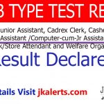 JKSSB Result of Type Test for various posts.