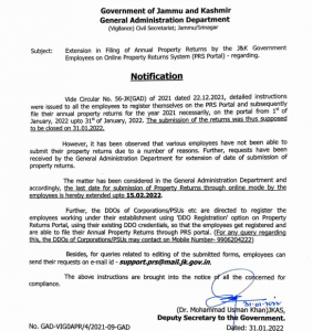 JK GAD Order Extension in filing of Annual Property Returns (APRs).