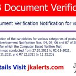 JKSSB Document Verification Notification for various posts.