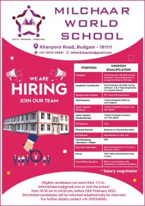 Milchaar World School Jobs Recruitment 2022.