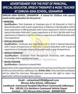 Dhruva Asha School Udhampur Jobs