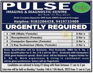 Imaging and Diagnostic Centre Srinagar Jobs.