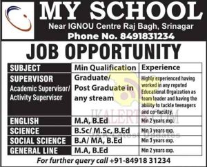 My School Srinagar Jobs Recruitment 2022.