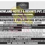 Snowland Hotels and Resorts Sonamarg Jobs.
